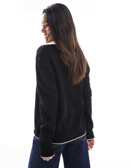 ASOS DESIGN - Gebreid oversized vest met V-hals en gestrikte voorkant in zwart, 2 van 4
