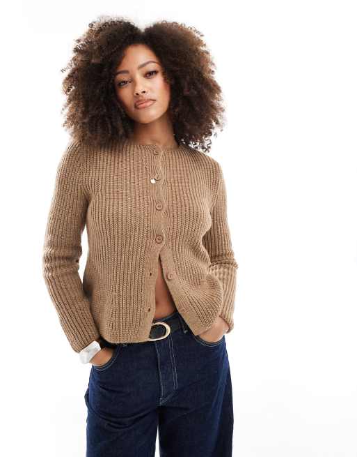 ASOS DESIGN - Gebreid peplum vest met ronde hals in bruin, 2 van 4