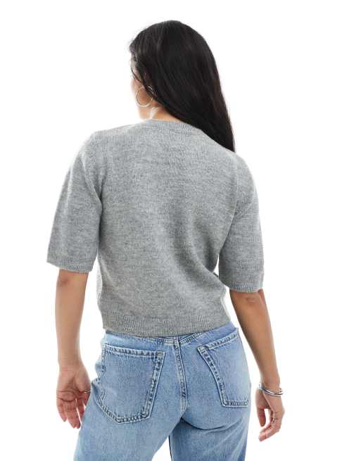 ASOS DESIGN - Gebreid pluizig vest met halve mouwen in grijs, 4 van 4