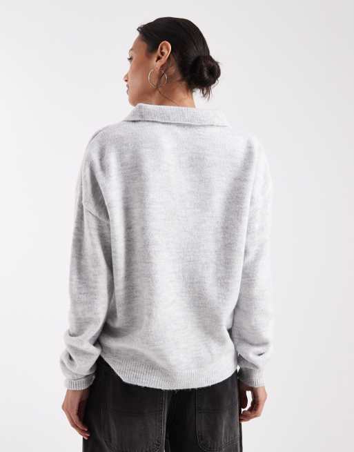 ASOS Design - Gebreid poloshirt met strepen in gemêleerd grijs, 4 van 4