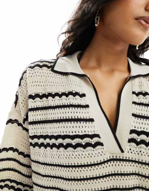 ASOS DESIGN Gebreid strand overhemd in beige deel van co ord set ASOS