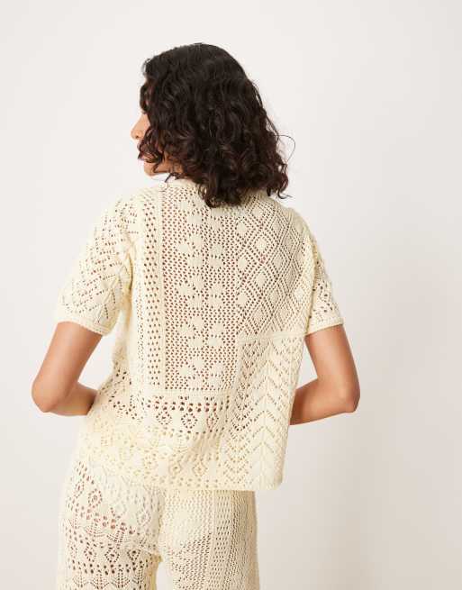 ASOS DESIGN - Gebreid T-shirt in ecru, deel van co-ord set, 4 van 4
