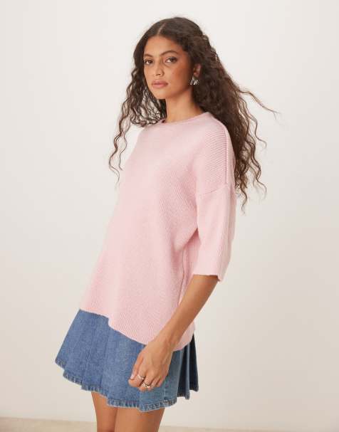 ASOS DESIGN - Gebreid T-shirt in roze - view 1