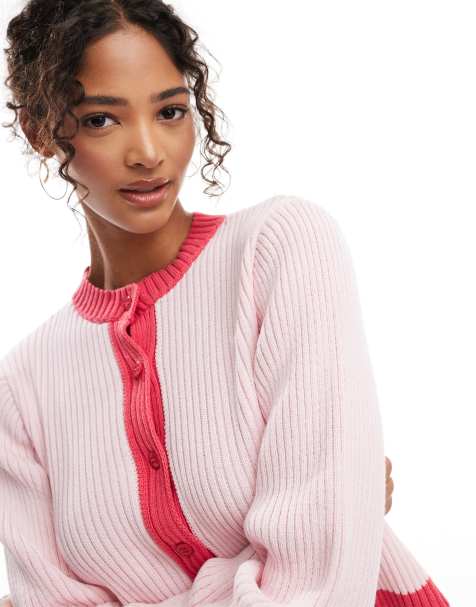 ASOS DESIGN - Gebreid vest in rood en roze, deel van co-ord set - view 1