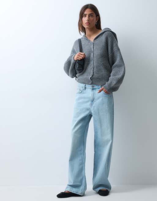 ASOS DESIGN gebreid vest met capuchon in grijs gemêleerd, 2 van 5