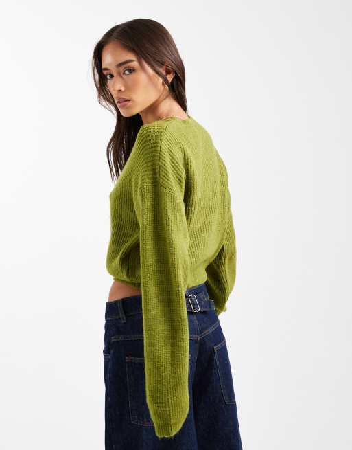 ASOS DESIGN - Gebreid vest met cocoon mouwen in olijfgroen, 4 van 4