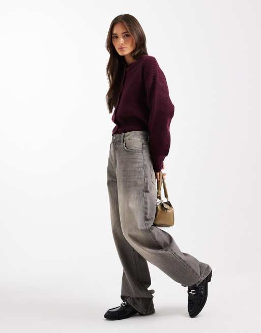 ASOS DESIGN knit cardigan with cocoon sleeves in wine