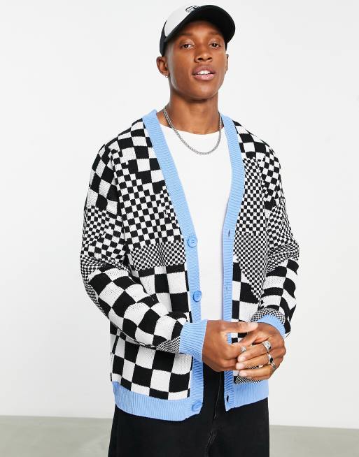 ASOS DESIGN - Gebreid vest met dambordmotief in zwart en wit