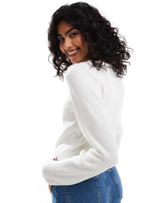 ASOS DESIGN - Gebreid vest met festonsteek in ivoorwit, 2 van 4