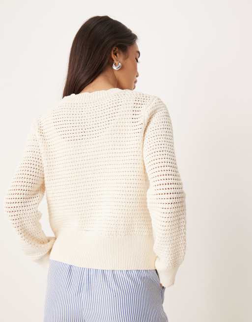 ASOS DESIGN - Gebreid vest met gehaakte look en geschulpte rand in ecru, 3 van 4