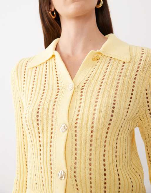 ASOS DESIGN gebreid vest met gouden knopen in buttermilk, 3 van 4