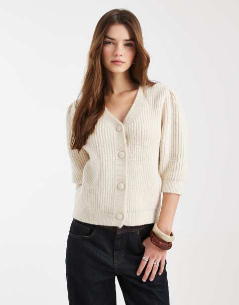 ASOS DESIGN - Gebreid vest met halflange mouwen in ecru - view 1