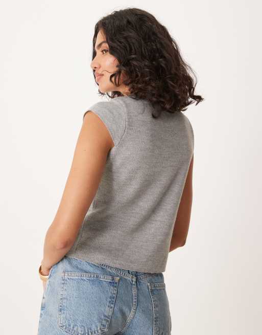 ASOS DESIGN - Gebreid vest met kapmouwtjes in gemêleerd grijs, 3 van 4