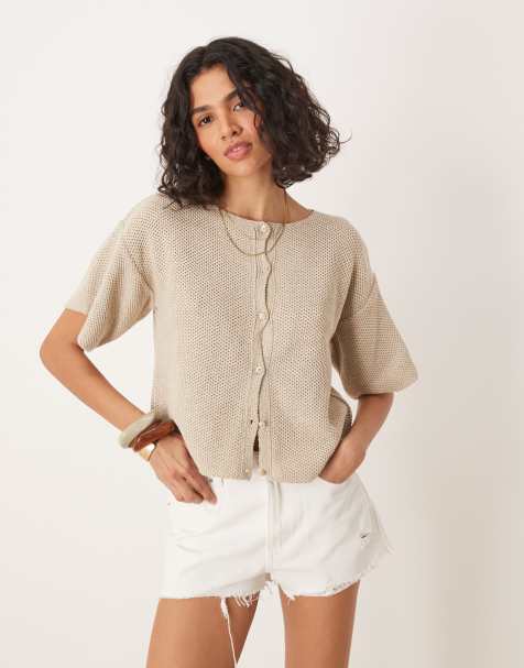 ASOS DESIGN - Gebreid vest met korte mouwen in lichtbeige - view 1