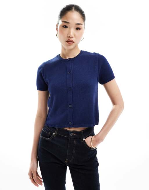 ASOS DESIGN - Gebreid vest met korte mouwen in marineblauw