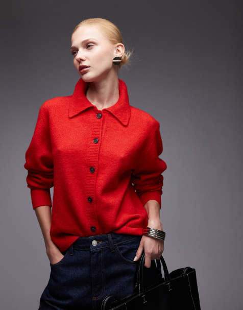 ASOS DESIGN - Gebreid vest met kraagje in rood - view 1