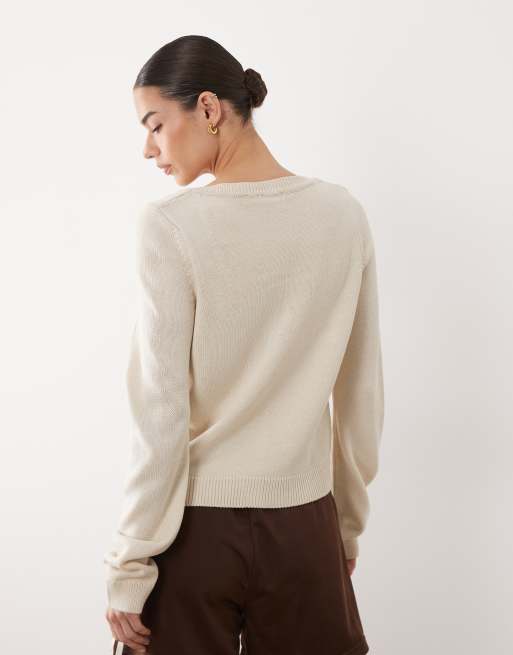 ASOS DESIGN - Gebreid vest met lage ronde hals in ecru, 4 van 4