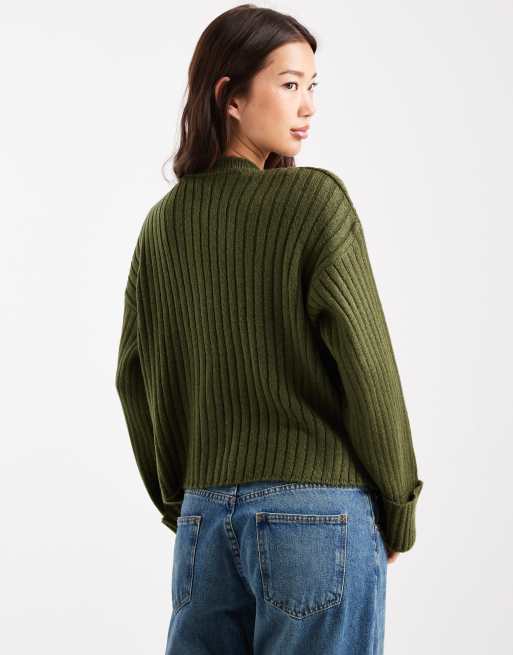 ASOS DESIGN - Gebreid vest met omgeslagen manchetten in kaki, 3 van 4
