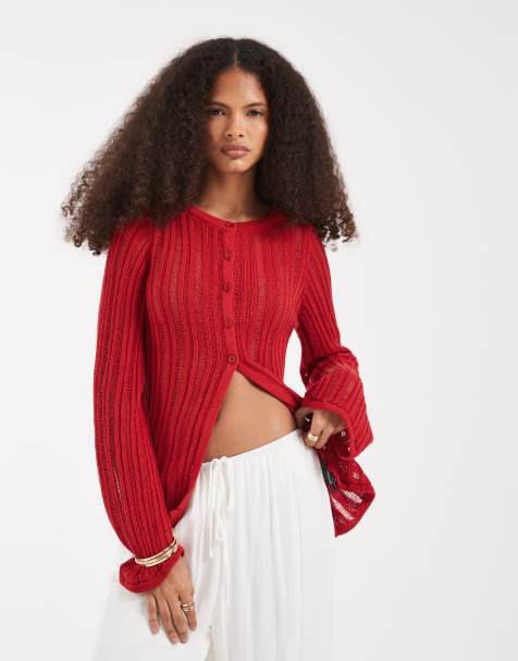 ASOS DESIGN - Gebreid vest met opengewerkte steken in rood - view 1