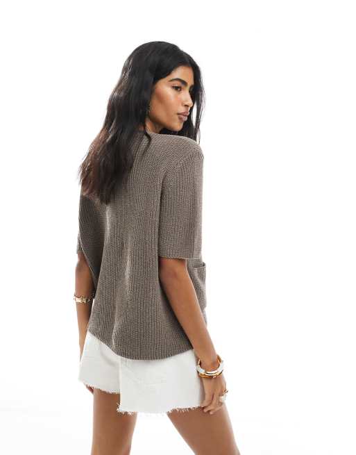 ASOS DESIGN - Gebreid vest met opgestikte zakken in mokka, 4 van 4