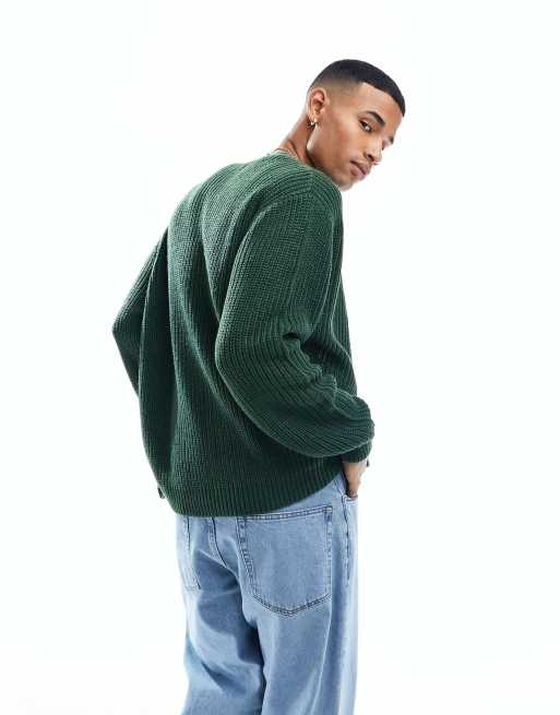 ASOS DESIGN - Gebreid vest met oversized pasvorm en ribbels in groen, 3 van 4