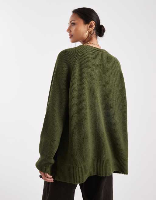 ASOS DESIGN - Gebreid vest met raglanmouwen in olijfgroen, 4 van 4