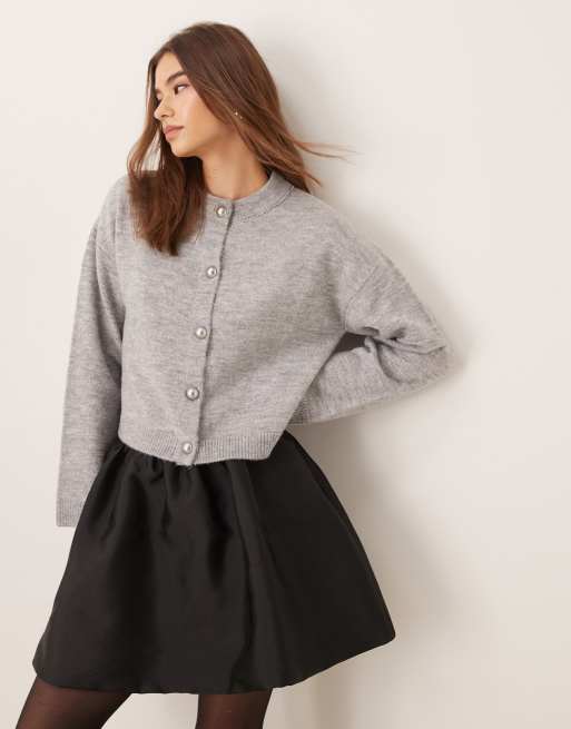 ASOS DESIGN - Gebreid vest met ronde hals en bolle knopen in grijs
