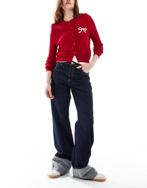 ASOS DESIGN - Gebreid vest met ronde hals en striklogo in rood, 2 van 4
