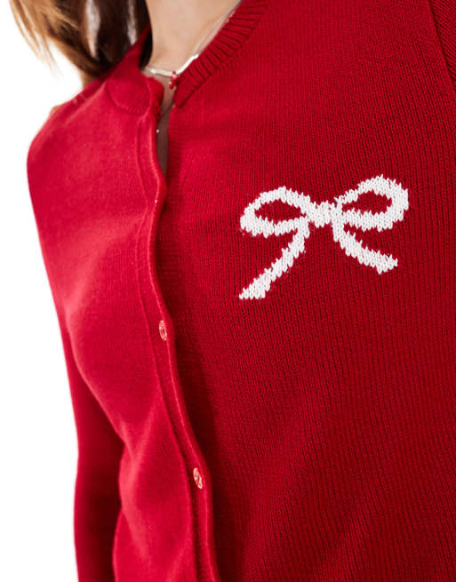 ASOS DESIGN - Gebreid vest met ronde hals en striklogo in rood, 4 van 4