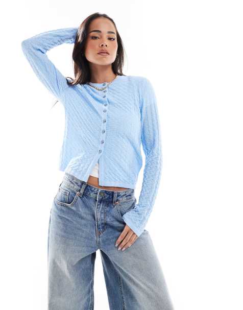 ASOS DESIGN - Gebreid vest met ronde hals, textuur en steekdetail in blauw - view 1