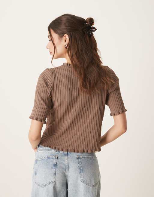ASOS DESIGN - Gebreid vest met ruches aan de randen in mokka, 3 van 4