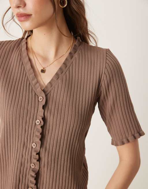 ASOS DESIGN - Gebreid vest met ruches aan de randen in mokka, 4 van 4