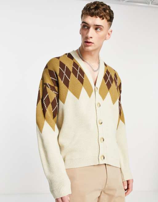 ASOS Design - Gebreid vest met ruitpatroon in bruin