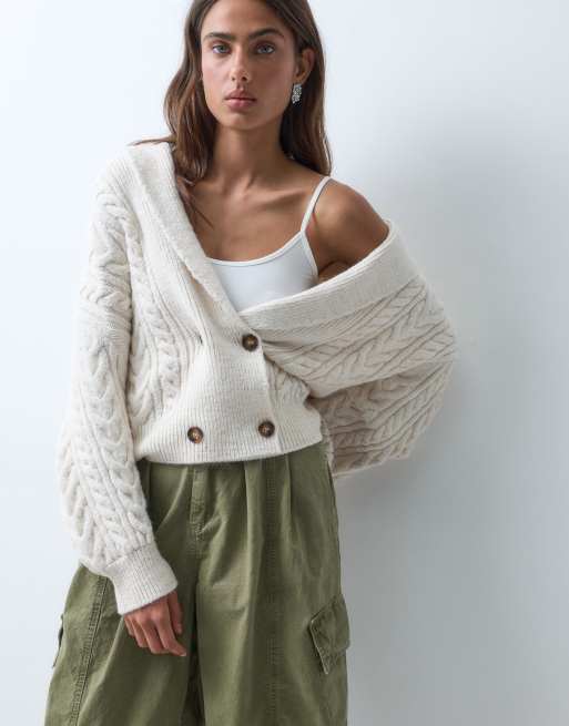 ASOS DESIGN gebreid vest met sjaalkraag en kabels in crème, 5 van 5