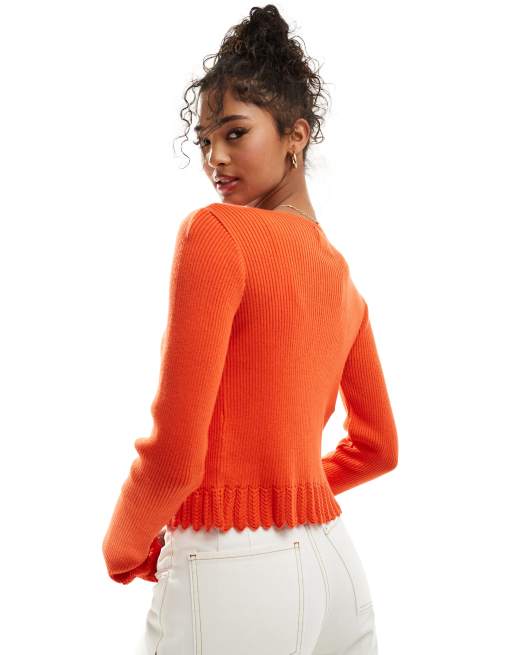 ASOS DESIGN - Gebreid vest met split aan de voorkant en ajourgebreide zoom in rood, 2 van 4