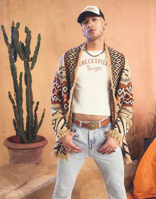 ASOS DESIGN - Gebreid vest met stiksel en franje