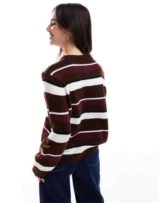 ASOS DESIGN - Gebreid vest met strepen in bruin en bordeauxrood, 3 van 4