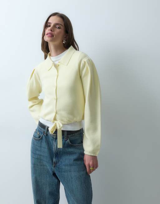 ASOS DESIGN gebreid vest met strikdetail en knopen in botergeel, 3 van 4