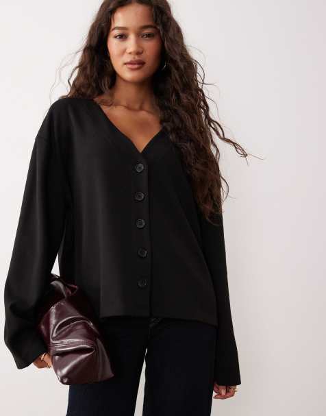ASOS DESIGN - Gebreid vest met V-hals en lange mouwen in zwart - view 1