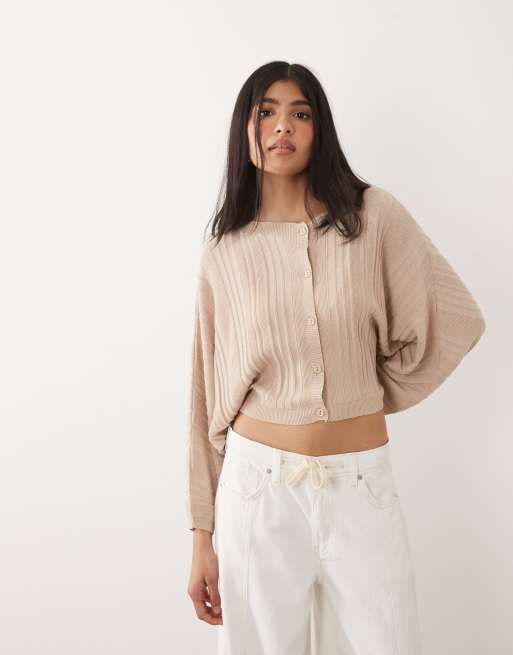 ASOS DESIGN - Gebreid vest met vleermuismouwen in beige, 3 van 4