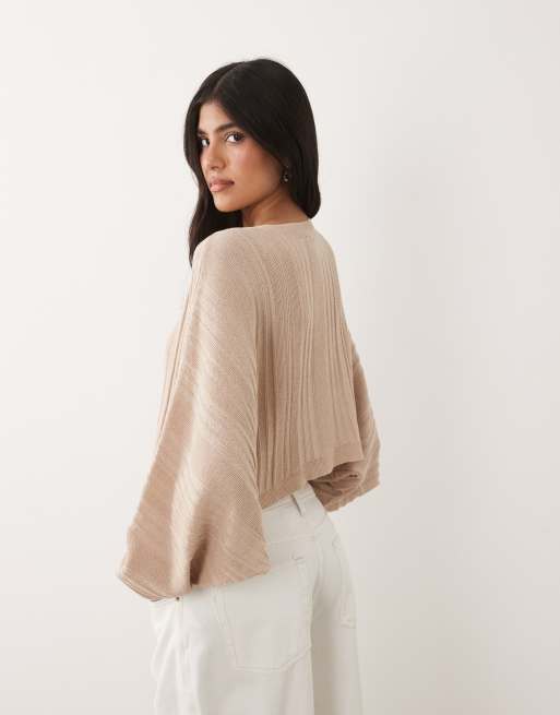ASOS DESIGN - Gebreid vest met vleermuismouwen in beige, 4 van 4