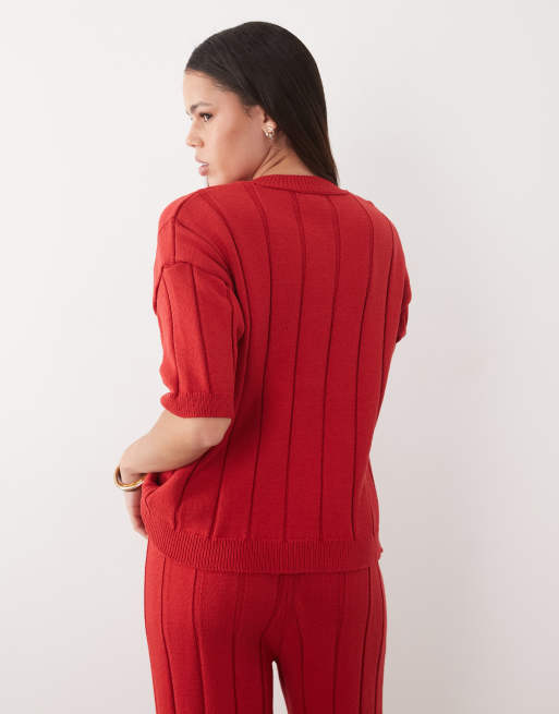 ASOS DESIGN - Gebreid vest van katoen in rood, deel van co-ord set, 4 van 4