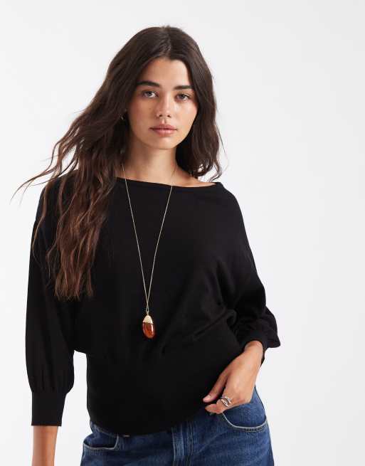 ASOS DESIGN gebreide aansluitende top met boothals in zwart, 3 van 4