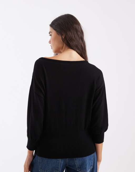 ASOS DESIGN gebreide aansluitende top met boothals in zwart, 4 van 4