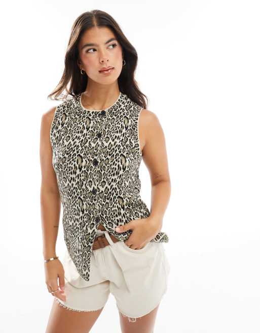 ASOS DESIGN - Gebreide asymmetrische gilet in luipaardprint