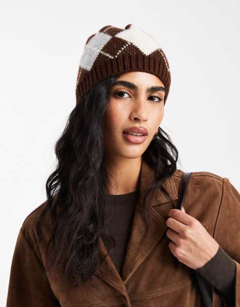 ASOS DESIGN - Gebreide beanie met Argyle-motief in chocoladebruin - view 1