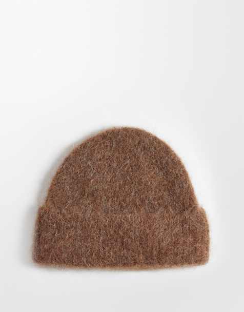 ASOS DESIGN gebreide beanie van alpaca- en wolmix in donkerbruin - view 1