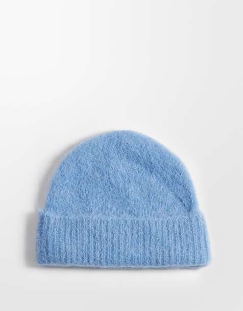 ASOS DESIGN gebreide beanie van mix van alpaca en wol in middenblauw - view 1