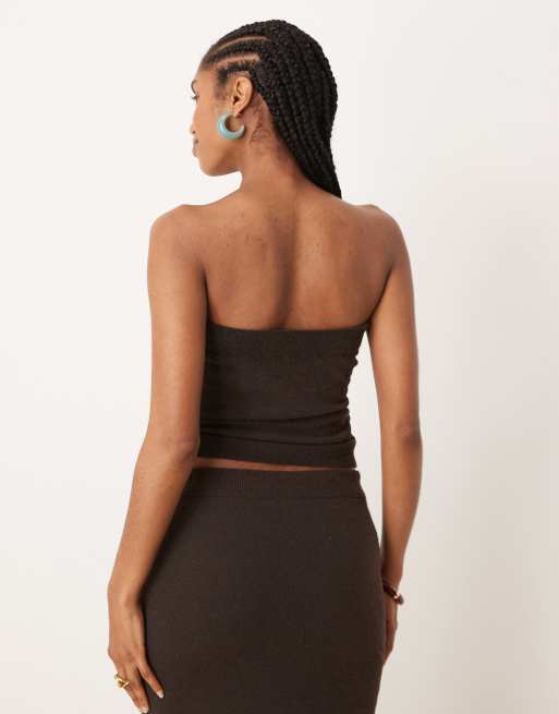 ASOS DESIGN - Gebreide bouclé bandeau-top met rimpeleffect in chocoladebruin, deel van co-ord set, 2 van 4