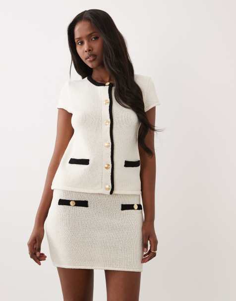 ASOS DESIGN - Gebreide bouclé co-ord set in zwart-wit - view 1